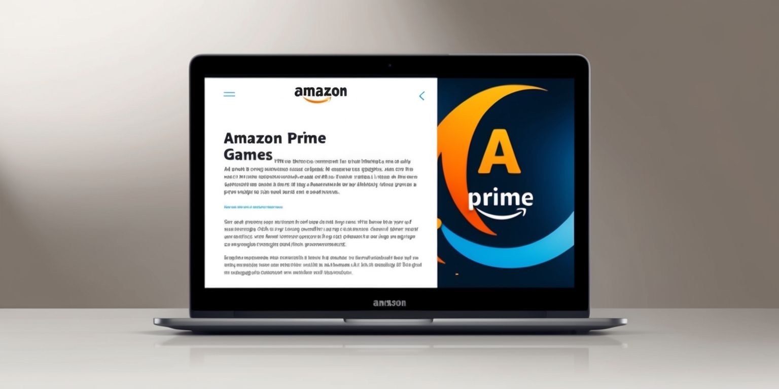 A digitally generated image of a computer screen displaying an article about Amazon Prime Games, with a sleek and modern design, featuring a bold and vibrant color scheme, including the iconic Amazon Prime blue and orange hues, on a high-resolution display with a subtle glow effect, set against a neutral background, with a clear and concise font style, and a layout that incorporates visually appealing graphics and logos, including the Amazon Prime Games logo, prominently displayed at the top of the screen, with a few lines of engaging text highlighting the benefits and features of the service, and a call-to-action button to encourage users to sign up or learn more.