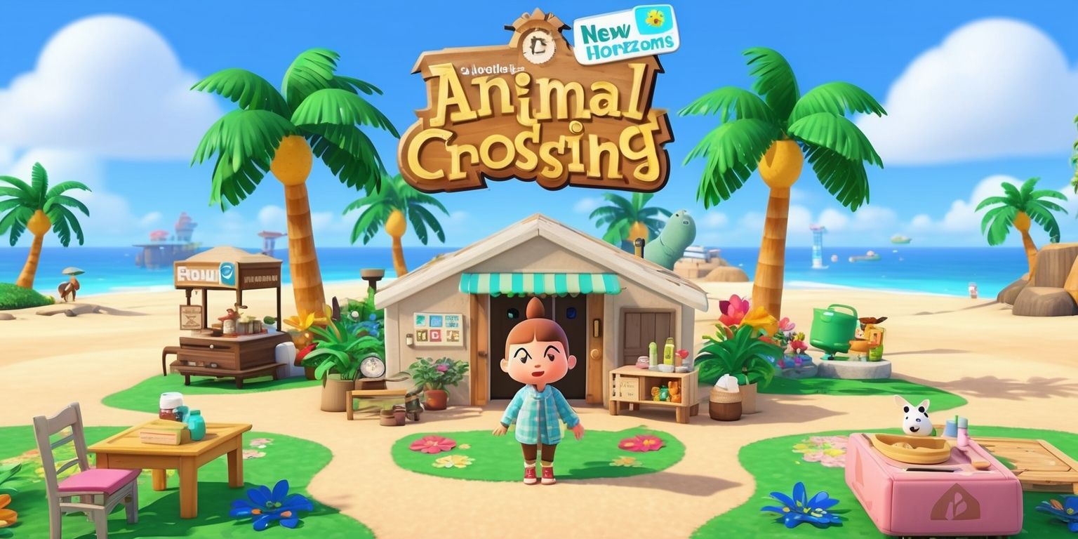 A serene and vibrant digital illustration of the Animal Crossing: New Horizons game, set on a beautiful deserted island with lush green palm trees, colorful flowers, and a clear blue sky, featuring Tom Nook's store and various characters like Isabelle and K.K. Slider, with a mix of pastel and earthy tones, and a laid-back, whimsical style, including intricate details of furniture and decorations, with a focus on the main character standing in front of their custom-designed home, surrounded by outdoor activities and items, all rendered in a soft, dreamy light with gentle shadows and textures.